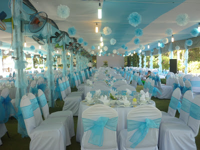 Cho thuê bàn ghế đám cưới - ghế nơ xanh ngọc